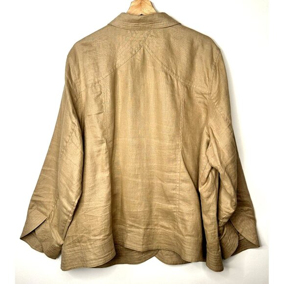 Lucy & Laurel Womens Shirt 100% Linen Button Up Top Collared Beige Size 3X - Picture 2 of 16